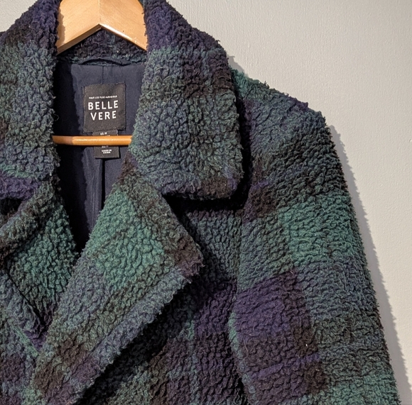 Belle Vere Teddy Bouclé Double Breasted Oversized Coat Tartan Plaid Preppy - Picture 4 of 12